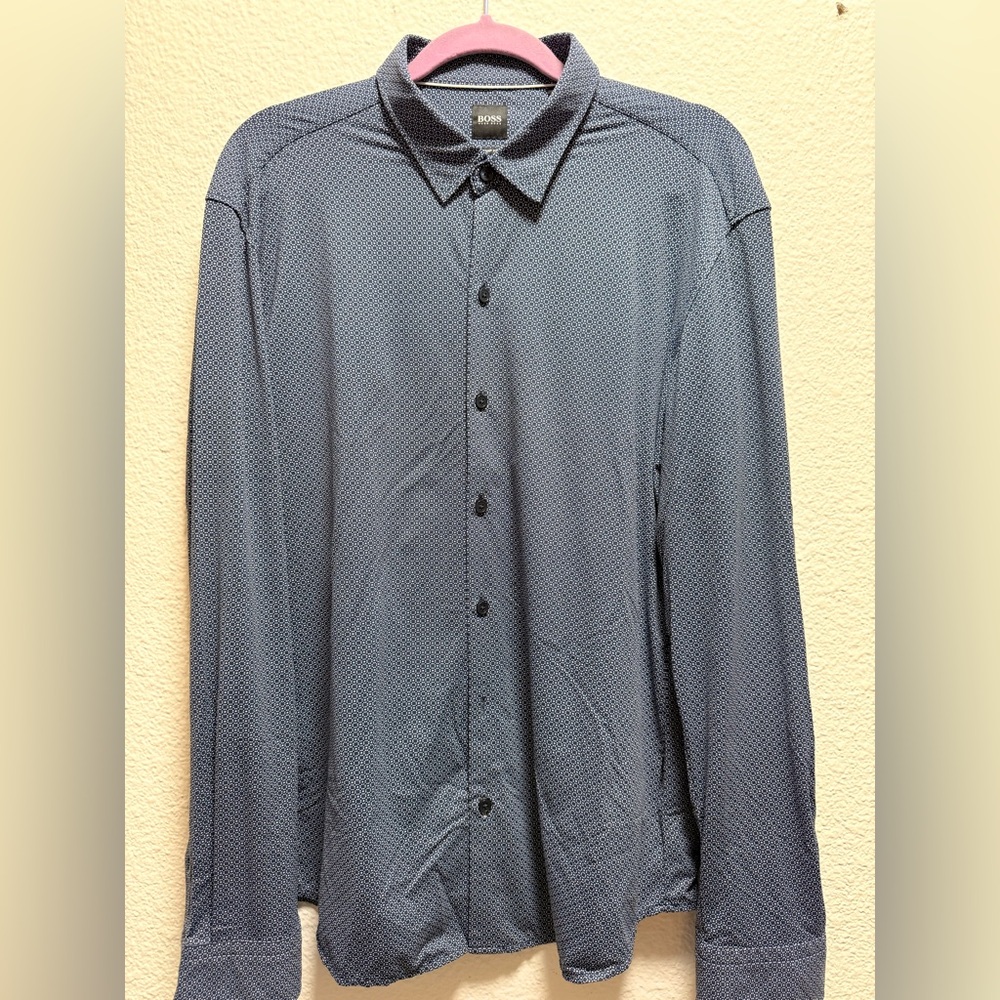 Hugo Boss Blue Patterned Men's Shirt slim fit